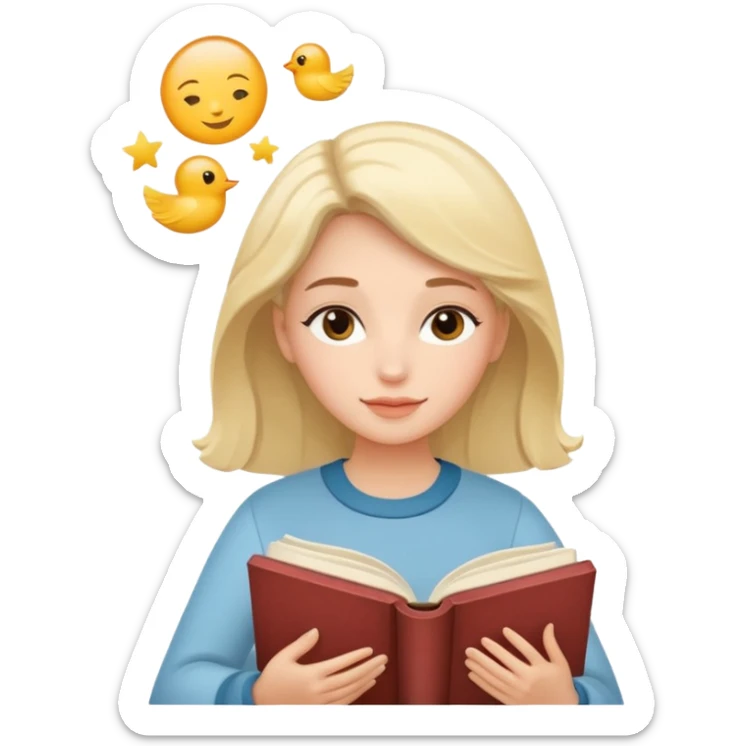 Dreamy, kind, empathetic — like they’re not fully grounded. woman flyingwith a book sticker