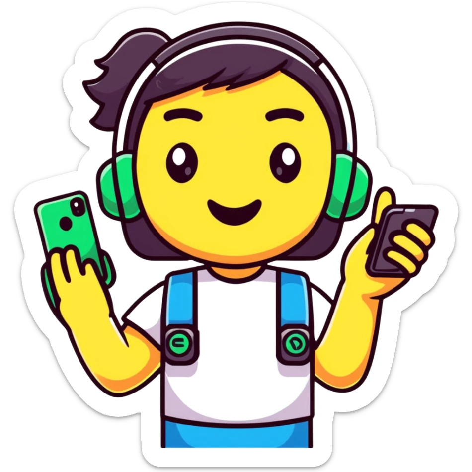 cheerful cartoon teenager holding a phone with 'Tax Refund!' notification, sparkling eyes, vibrant colors sticker