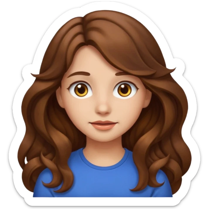 EMOJI IOS SOLO CARA NIÑA PELO LARGO, ONFULADO, MARRON, Y OJOS MARRONES sticker