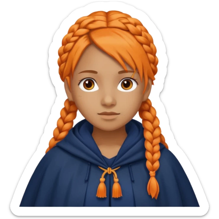 orange braids hair girl, tan skin, wear navy cloak sticker