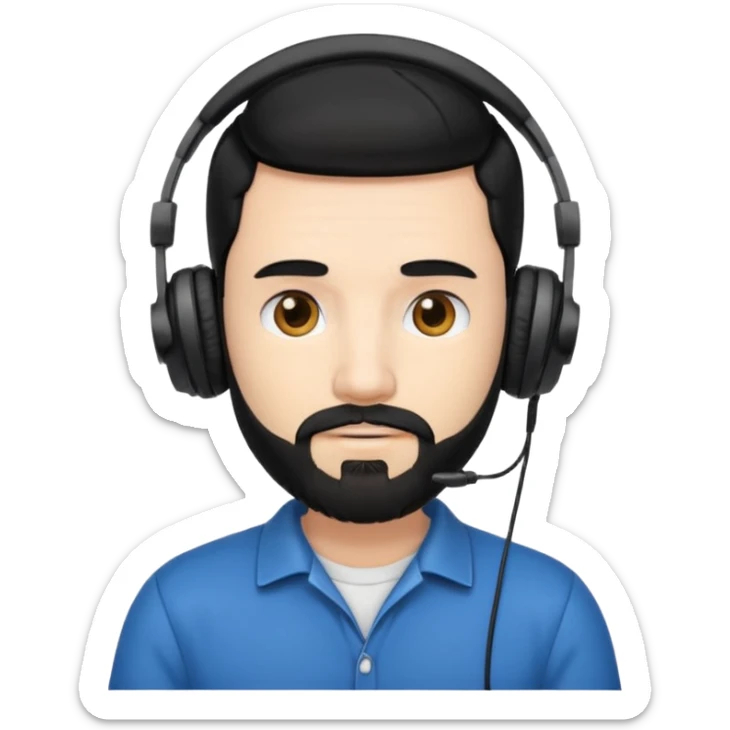 black and  hair with beard and headphones white skin male sticker