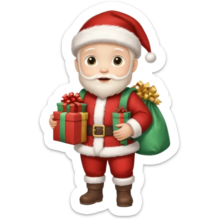 baby Santa Claus is carrying a bag of presents  sticker