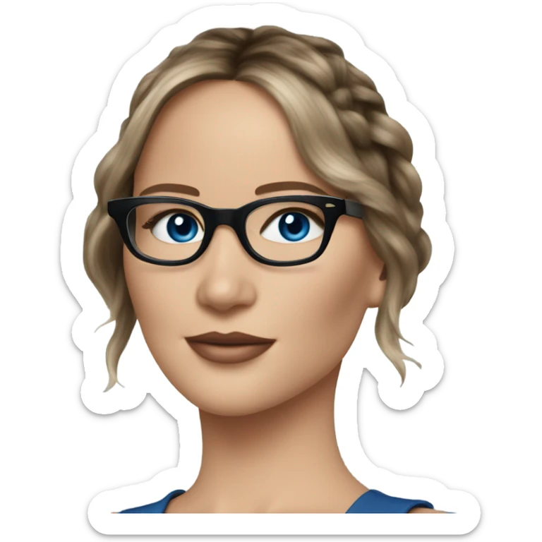 Photo of Brunette Jennifer Lawrence wearing black glasses and blue eyes talking in to a phone  sticker