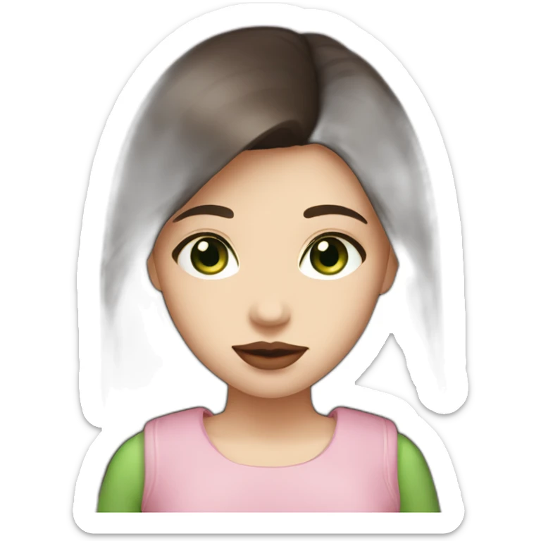 girl with white face and long dark brown hair, green eyes, big rosy lips sticker