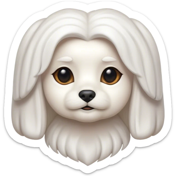 Cinematic Noble Maltese Portrait Emoji, Poised and regal, with a delicate, compact build and a pristine, silky white coat, deep-set soulful dark eyes, Simplified yet sharp and sophisticated features, highly detailed, glowing with a soft, dignified glow, high shine, intelligent and gentle, stylized with an air of refinement, focused and attentive, soft glowing outline, capturing the essence of a watchful and graceful companion, so majestic it feels as though it could prance out of the screen with effortless authority! sticker
