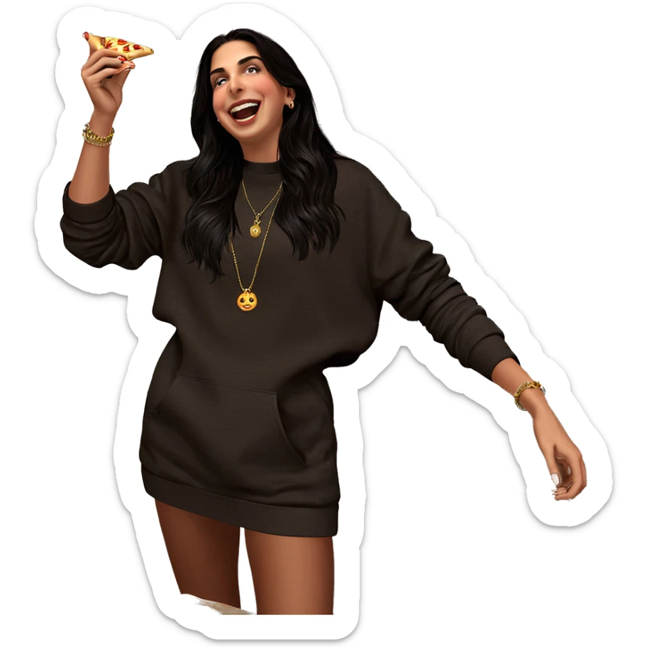 girl with pizza and jewelry sticker