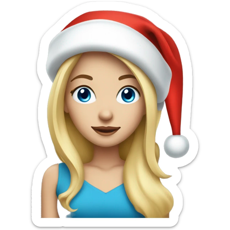 Beautiful blonde blue eyed woman wearing red santa hat sticker