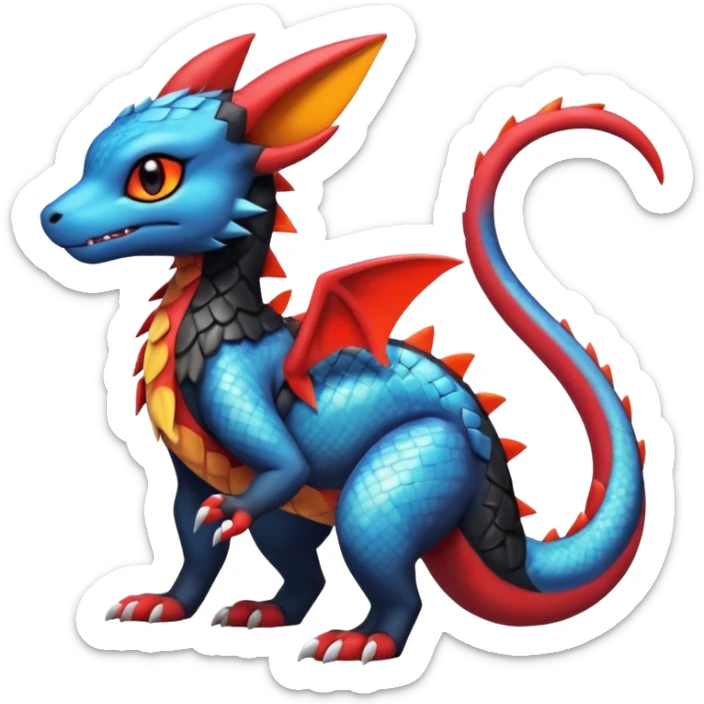 Cute Exotic Shiny Colorful Guilmon-Salandit-Umbreon-Charmeleon-Fakémon-hybrid-creature (full body)  sticker