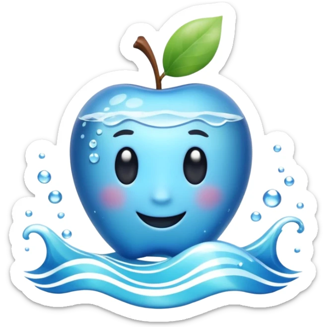 3D Apple style emoji of the sea, calm blue waves, sparkling water, isolated on white background, soft shadows, high detail, playful and cute. sticker