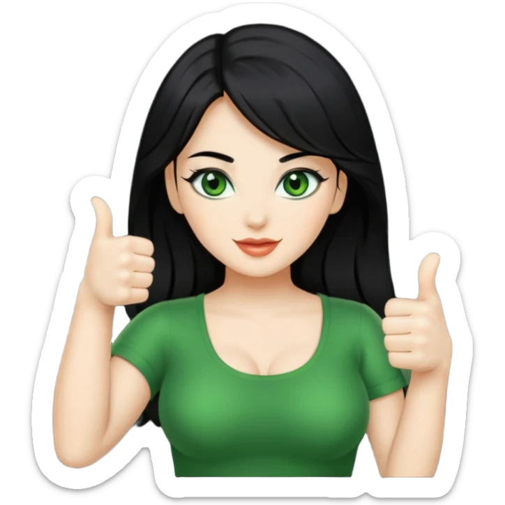 Sexy lady with black hair and green eyes thumbs up black  sticker