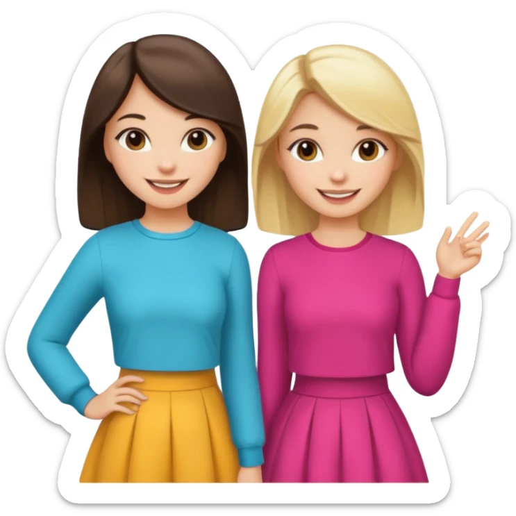 a brunette girl and a blonde girl in cute outfits smiling friends sticker