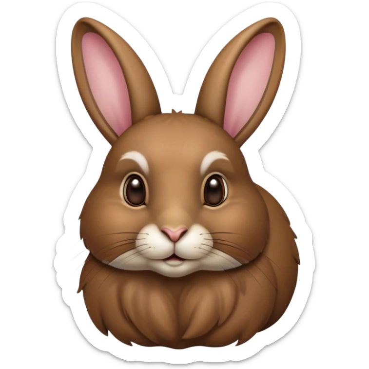 Cinematic Noble Brown Rabbit Portrait Emoji, Poised and regal, with a sturdy, compact build and a rich, velvety brown fur, long, alert ears and deep-set soulful brown eyes, Simplified yet sharp and sophisticated features, highly detailed, glowing with a warm, dignified glow, high shine, intelligent and gentle, stylized with an air of rustic elegance, focused and attentive, soft glowing outline, capturing the essence of a watchful and confident companion, so majestic it feels as though it could hop out of the screen with effortless authority! sticker