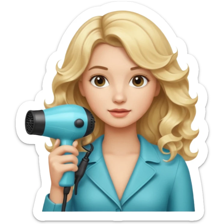 Pretty blonde girl with wavy hair holding a Blow dryer  sticker