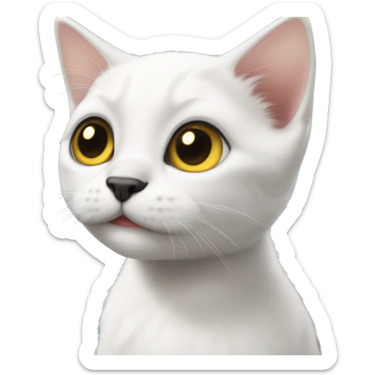 A cute white kitten emoji with a small black spot on the left side of its nose, black ears, and yellow eyes. sticker