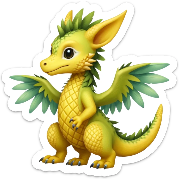 Mango-Pineapple-Kiwi-themed "Dutch Angel Dragon"-"Vernid"-"Trico"-furry-Fakémon-hybrid-creature (full body) sticker