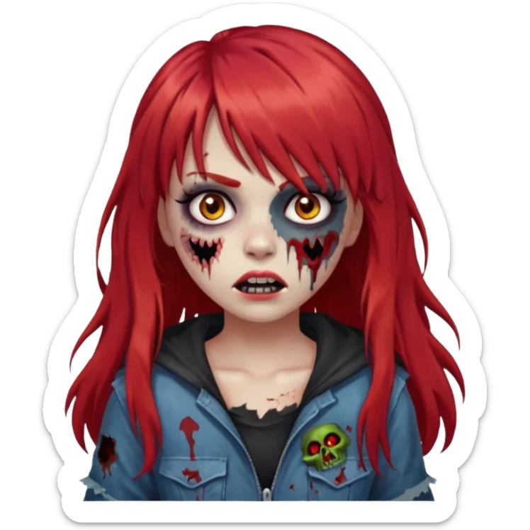 Uma menina de franja cheia, cabelos vermelho grande zumbi sticker