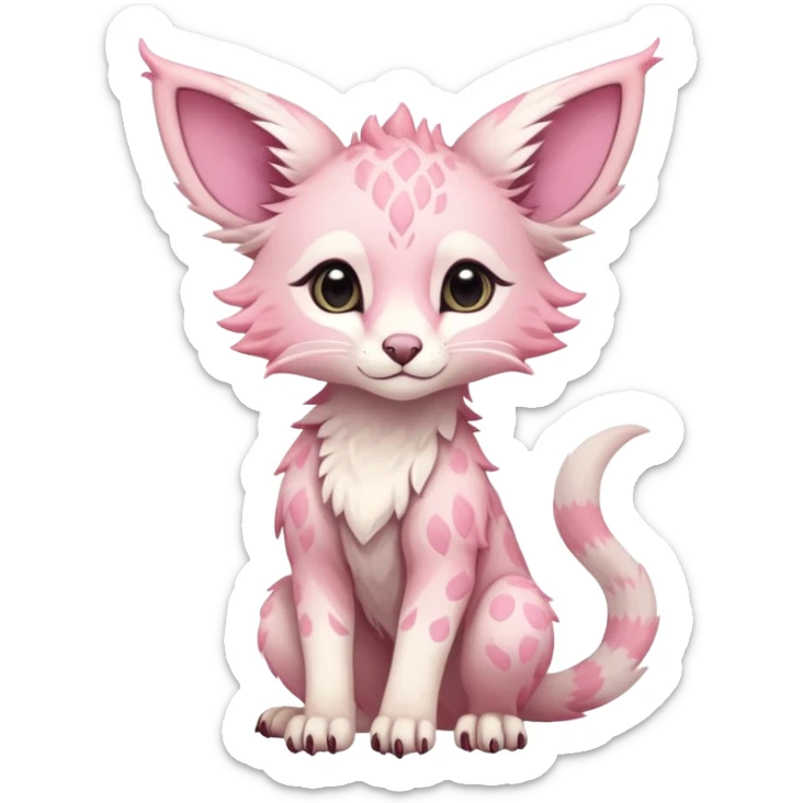 Feral Rare Fantasy cute pastel pink Vernid-Trico-species by LiLaiRa, random markings, tufted ears, full body sticker