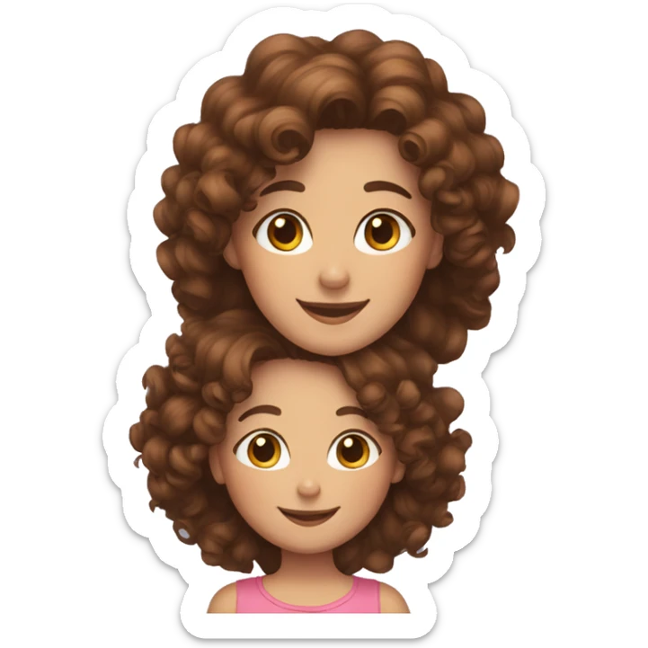 white curly brown hair mom and brown curly hair daughter smiling sticker