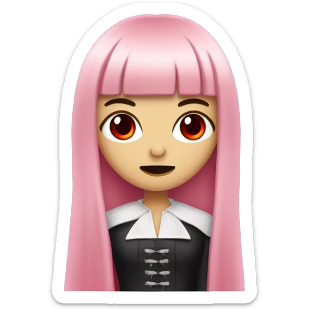 vampire woman with long hair  pastel pink straight bangs and red eyes wielding knife sticker