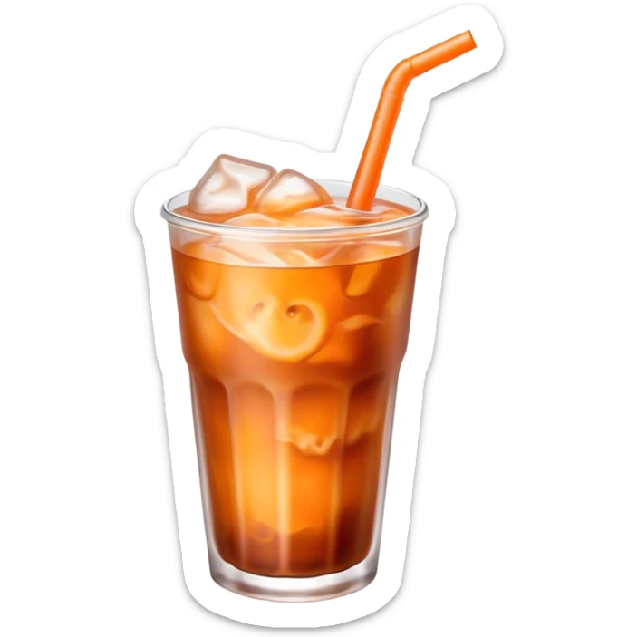 Cinematic Realistic Thai Ice Tea Drink Emoji, depicted as a chilled glass of sweet, creamy iced tea rendered with vivid textures and refreshing, dynamic lighting. sticker