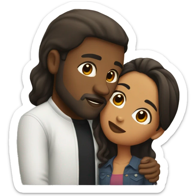 BLACK Man with dark SHORT hair WITH beard kissing HISPANIC woman with long STRAIGHT brown hair sticker