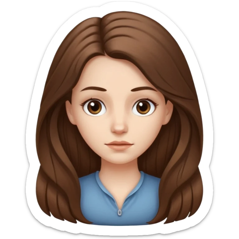 a white girl, face oval not so full, brown long hair, hairstyle: holding half hair back with two medium tall strands of hair on her face, her eyes brown a bit drawn  sticker