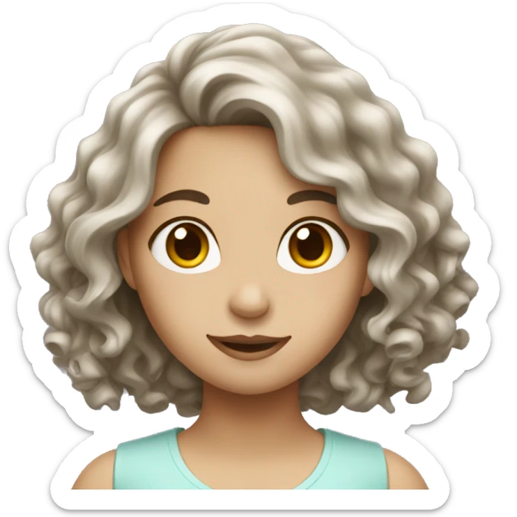 A girl with Brown wavy hair and white skin sticker