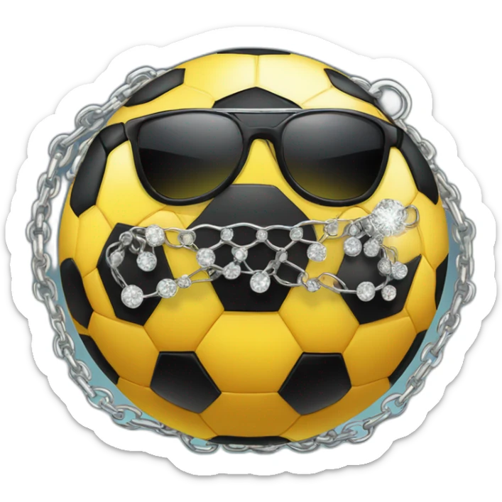 soccer ball emoji with shades on eyes and blingy chain on sticker