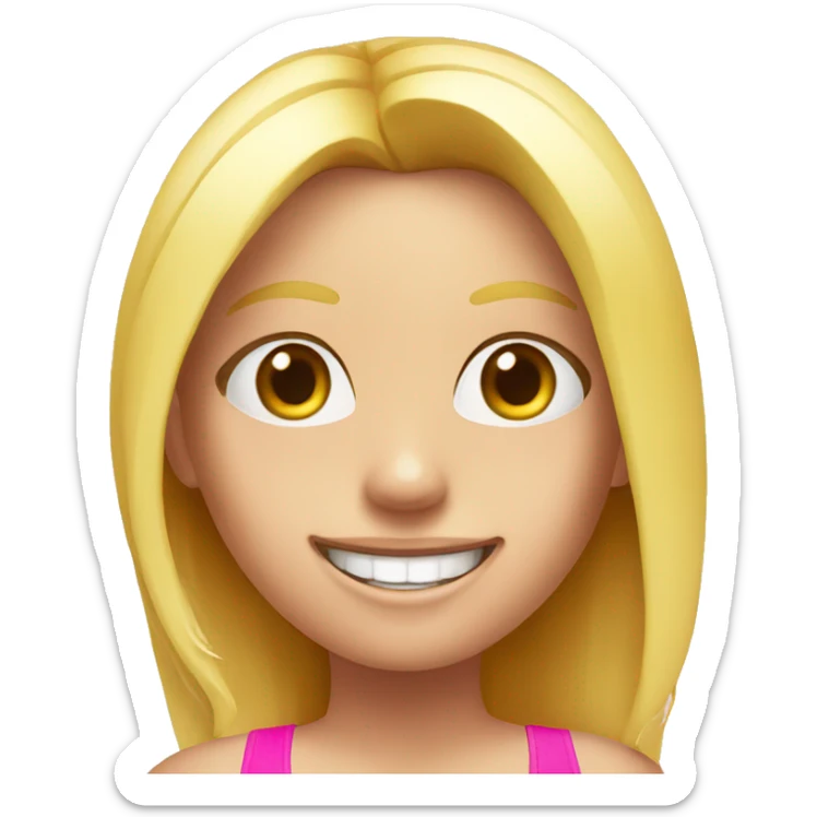 blonde girl in pink swimsuit have a great tan and white tooth  sticker