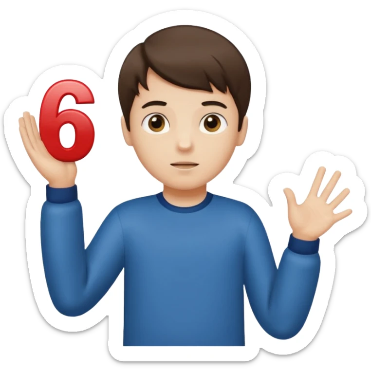 A boy shrugging with the number 6 over one hand and the number 7 over the other  sticker