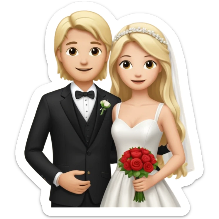 Happy Wedding couple blonde bride long hair and long black hair Chinese groom


 sticker