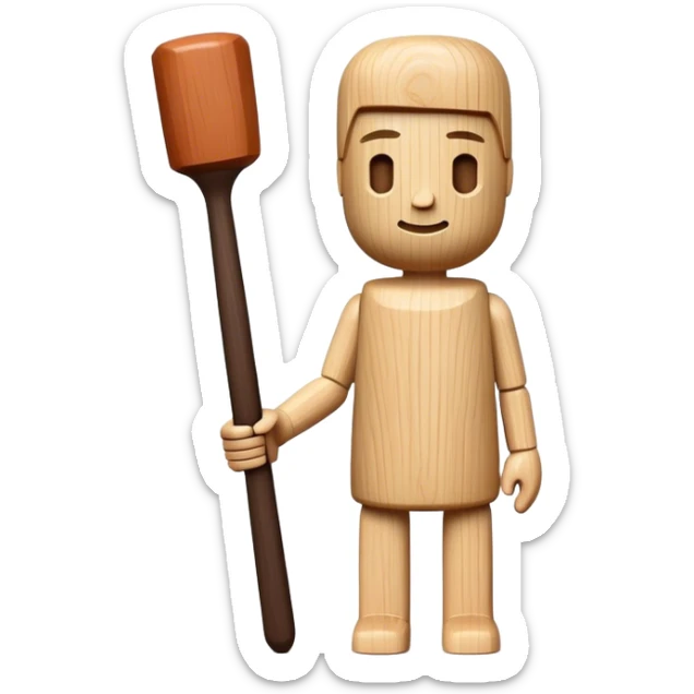 Wood sculpture icon, carved wooden figure, chisel and mallet, natural wood texture, minimalistic style, clean lines, no extra details, on a white background. sticker