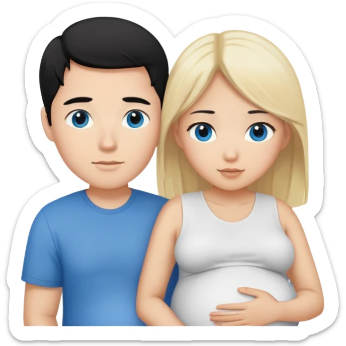 Black hair Asian girl with brown eyes pregnant and blonde hair white guy with blue eyes couple  sticker