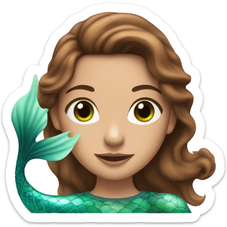 A brown-haired woman with green eyes as a mermaid, with the detail that she is pink. sticker