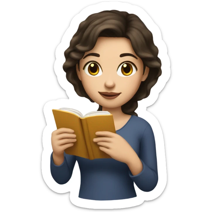 A brunette girl with light skin reading a book and drinking a cup of tea sticker