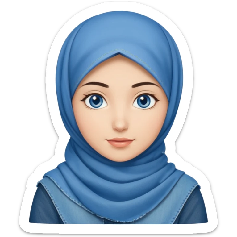 Turkish beautiful finish Konya girl blue eyes with denim hijab dress and ramadan background  sticker