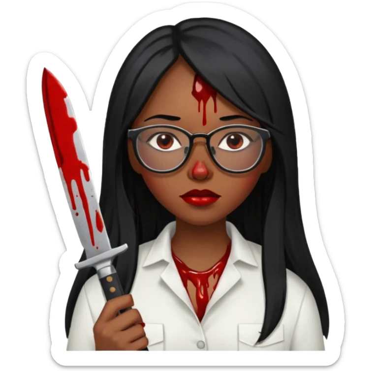palhacinha sangrenta assassina pele negra de cabelo preto liso e longo with glasses sticker