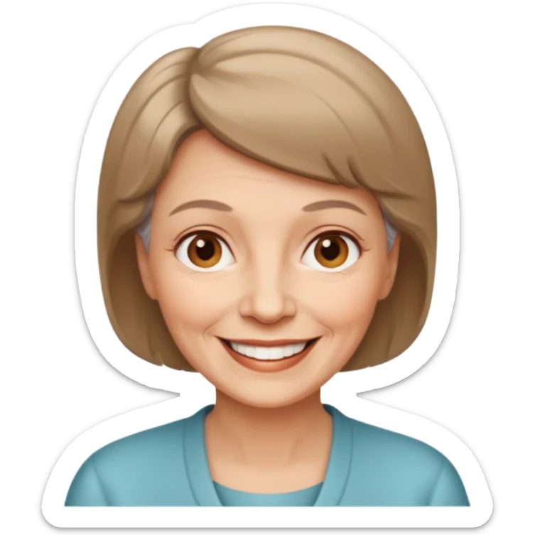 ahora hazme una mujer blanca viejita blanca con el pelo corto y cafe claro sticker