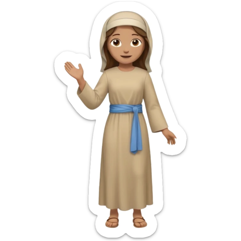 fullbody, head-to-toe, Lazarus's sister, Jesus's friend, with brown hair, beige dress, and a head covering, normal emoji style, walking sticker