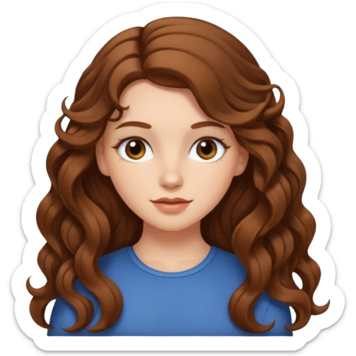 White girl with long hair soft curls and brown hair sticker