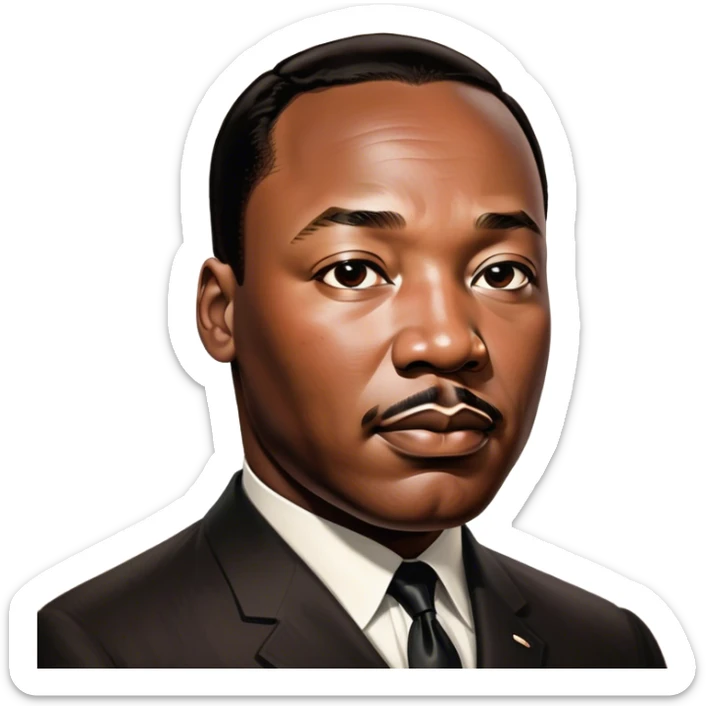 Cinematic Realistic Martin Luther King Jr. Portrait Emoji, depicted as a compassionate determined civil rights leader in period attire with a powerful gaze, rendered with rich textures and inspiring dynamic lighting that captures his historic legacy. sticker