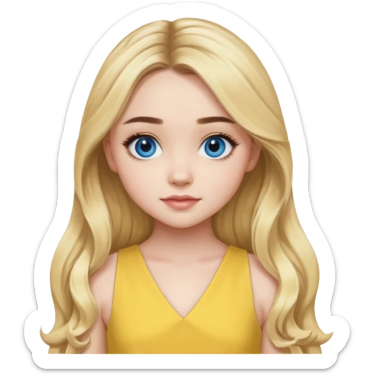 Sabrina Carpenter blue eyes, long blonde hair, yellow a-line dress sticker