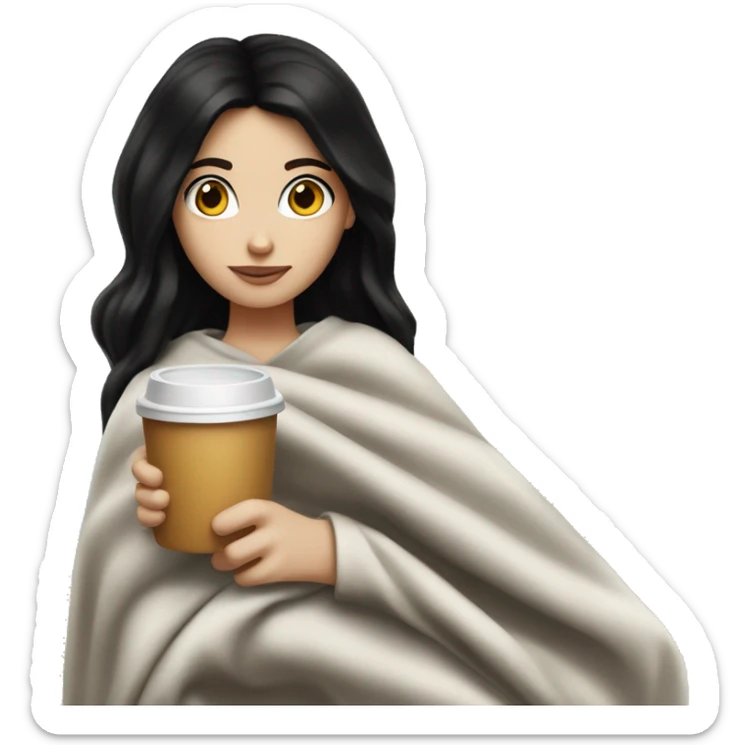 white girl whit black hair holding a cofe whit a blanket in her sticker