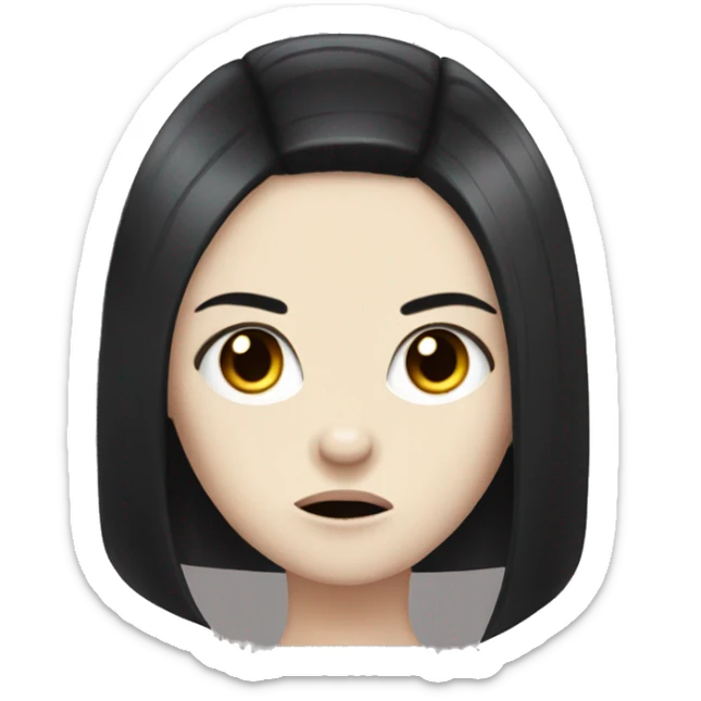 pale gir with black hair, annoyed face with freckles sticker