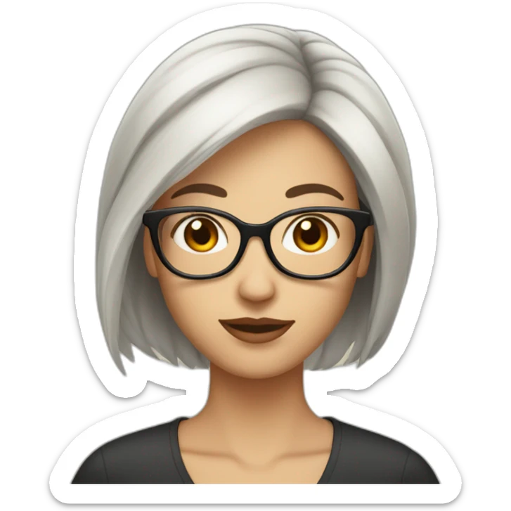 White Woman with glasses, smooth hair to the shoulders and a mole on the right cheek near the mouth sticker