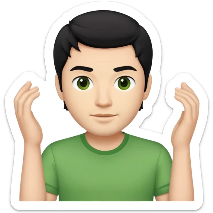 memoji ios sticker handsome guy with black hair and aesthetic green shirt  sticker
