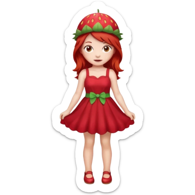 Strawberry shortcake human girl full body and legs with a strawberry hat on her red hair and dress without a cake sticker