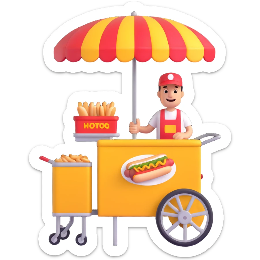 hotdog seller in New York with cart sticker