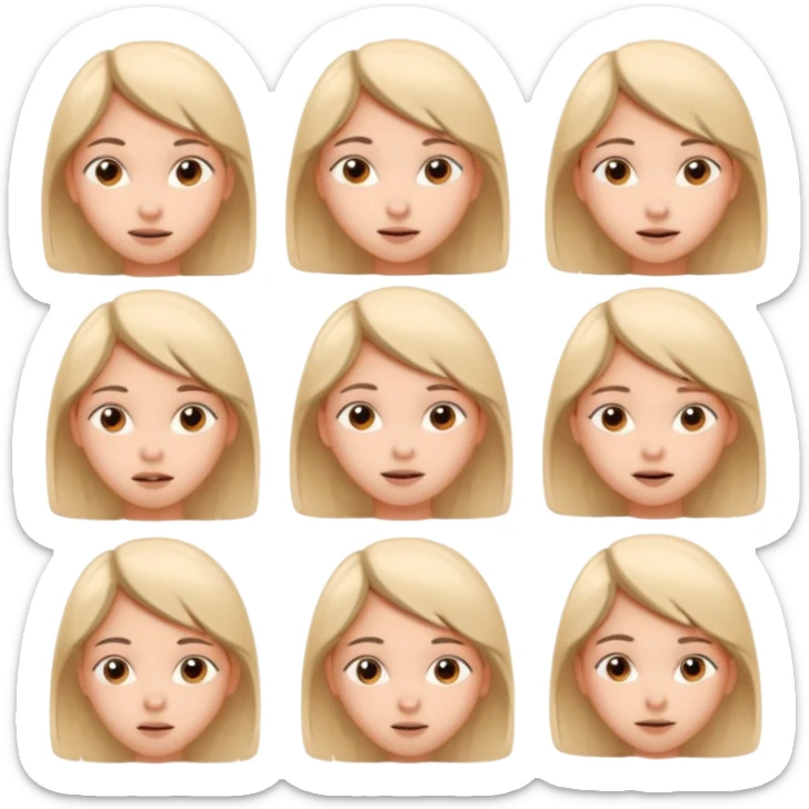 Pencil sketch sheet of a teenage girl's head, 10 different facial expressions, minimal line art, hand-drawn style, isolated on white background, sketchy aesthetic. sticker