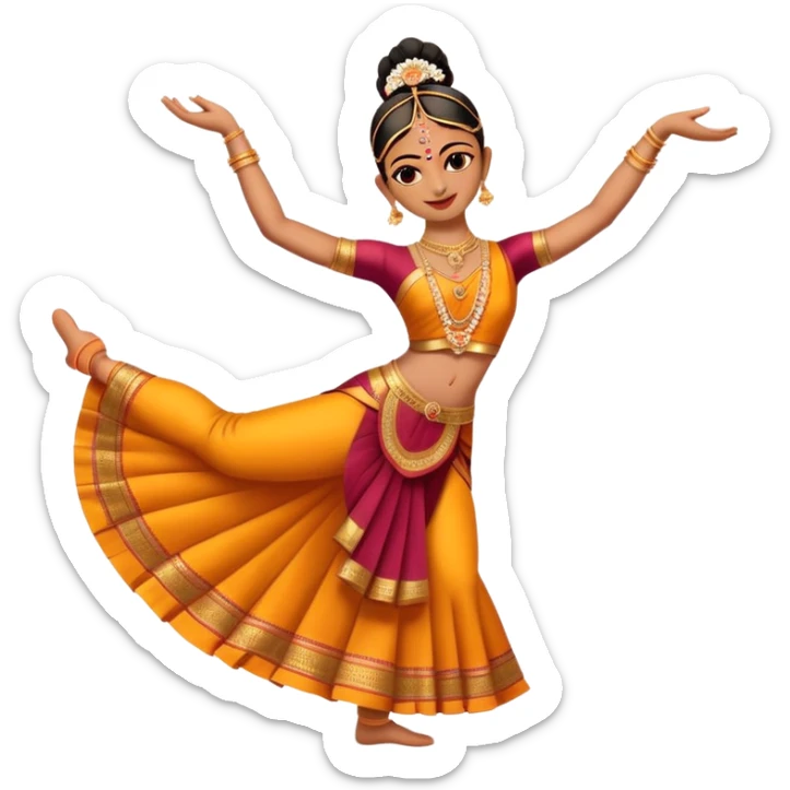 cinematic-realistic-bharatanatyam-dance-emoji,-depicted-as-an-elegant-classical-indian-dance-performance-with-graceful-poses,-intricate-costumes,-and-expressive-hand-gestures,-rendered-with-rich-textures-and-warm-dramatic-lighting, single danceer sticker